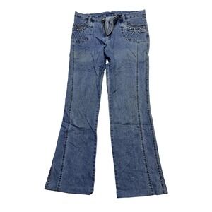 Jichengpai Jeans‎ Juniors 17 Blue Bootcut Mid Rise Embroidered Studded Denim